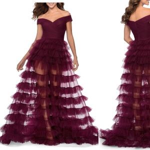 La Femme Burgundy Ballgown